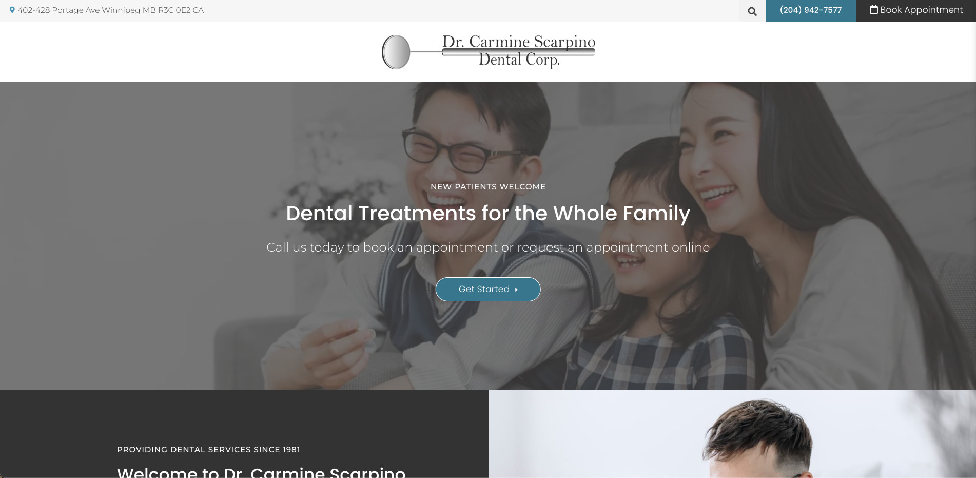 homepage of dental services website