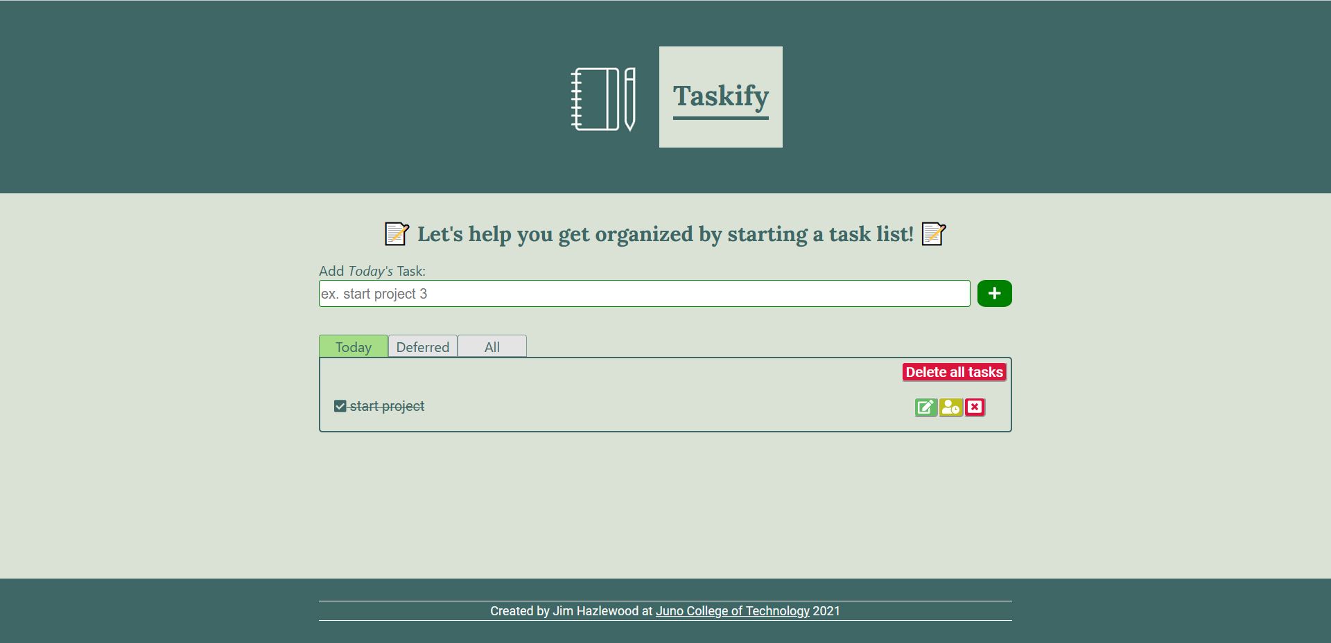 Screenshot of the taskify to-do app homepage